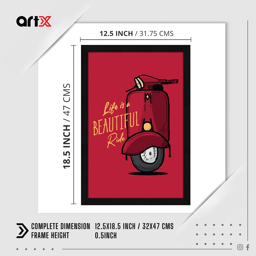 ArtX Motivational Quote Life is a Beautiful Ride Wall Art Painting, Framed Picture Multicolor Paper (12.5 X 18.5 Inches)